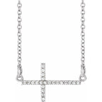 0.10 CTW Diamond Sideways Cross 16-18" Necklace - 14K Gold (Y, W, or R), or Platinum
