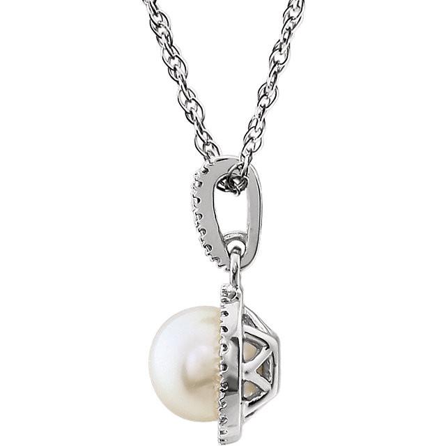 Freshwater Cultured Pearl & .01 CTW Diamond 18" Necklace - Sterling Silver