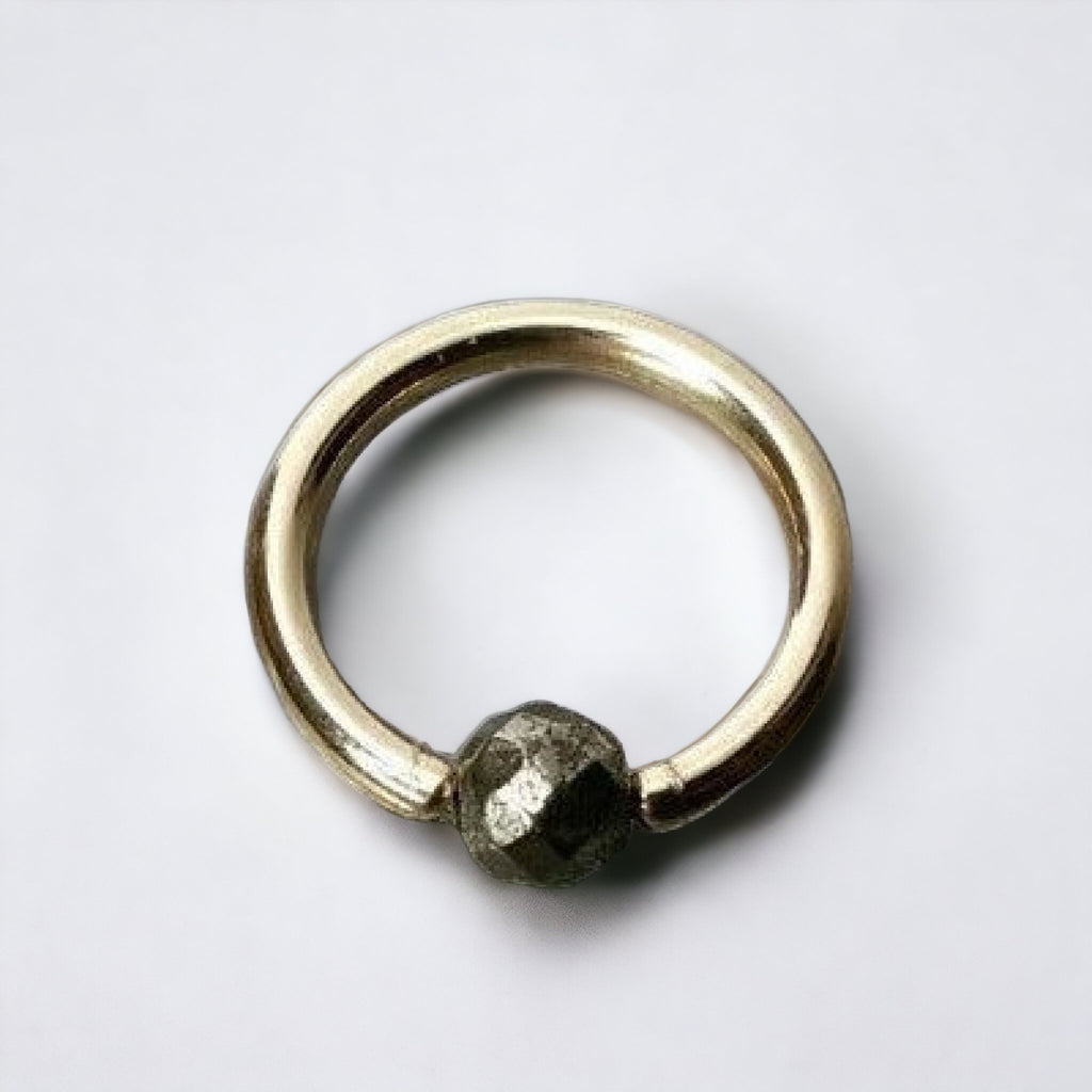 Pyrite Faceted Captive Bead Ring CBR - 14 ga Hoop - 14k Gold or Platinum