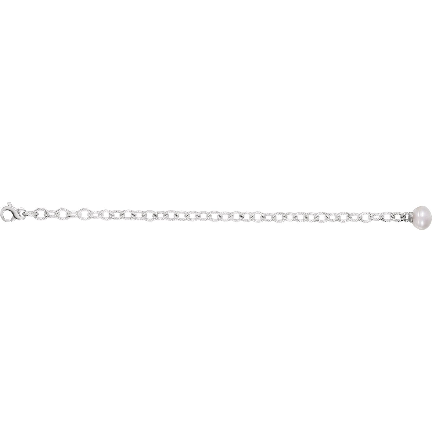 Rope Link Dangling Pearl Bracelet 8.5 Inches - Sterling Silver