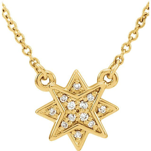 0.04 CTW Diamond Star Necklace 16-18" - 14k Gold (Y, W or R), or Platinum, Sterling Silver