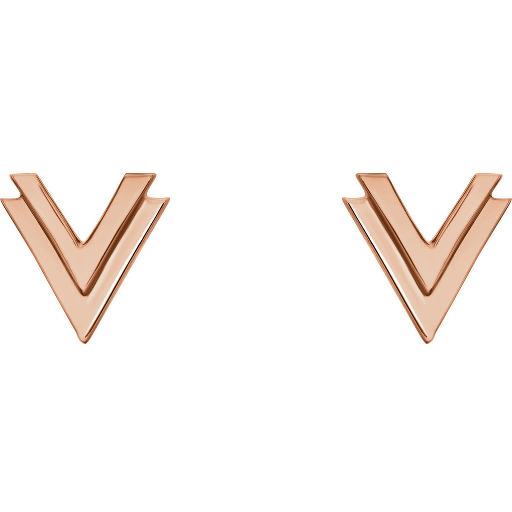 Small Double "V" Chevron Earrings - 14k Gold (Y, W or R), Platinum or Sterling Silver