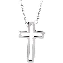 Cut-Out Outline Cross Necklace - 14k Gold (Y, W or R), Platinum, Sterling Silver