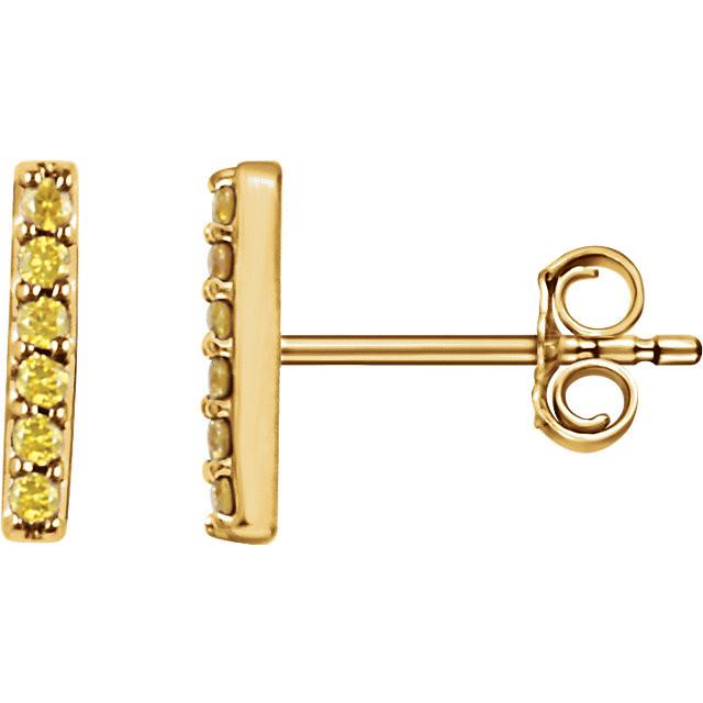 1/10 CTW Yellow Diamond Vertical Bar Earrings - 14K Yellow Gold