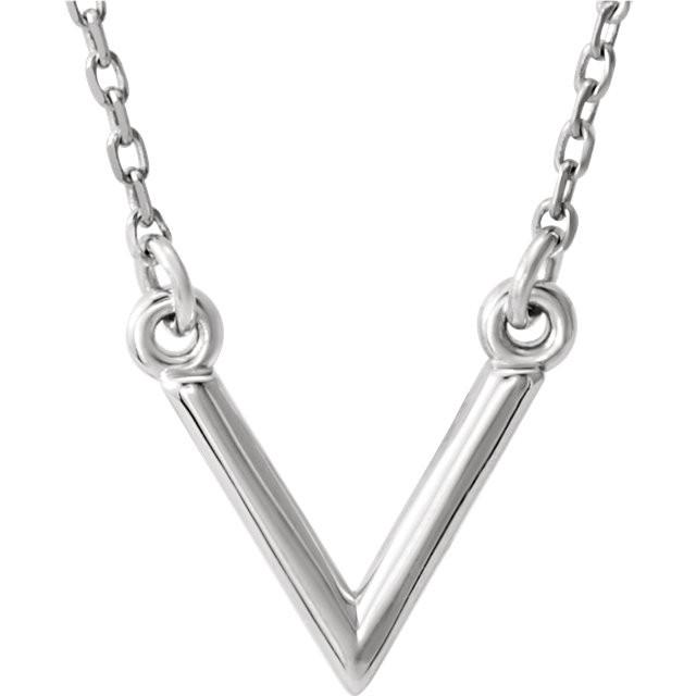 Small "V" Chevron 16.5" Necklace - 14k Gold (Y, W or R), Platinum or Sterling Silver