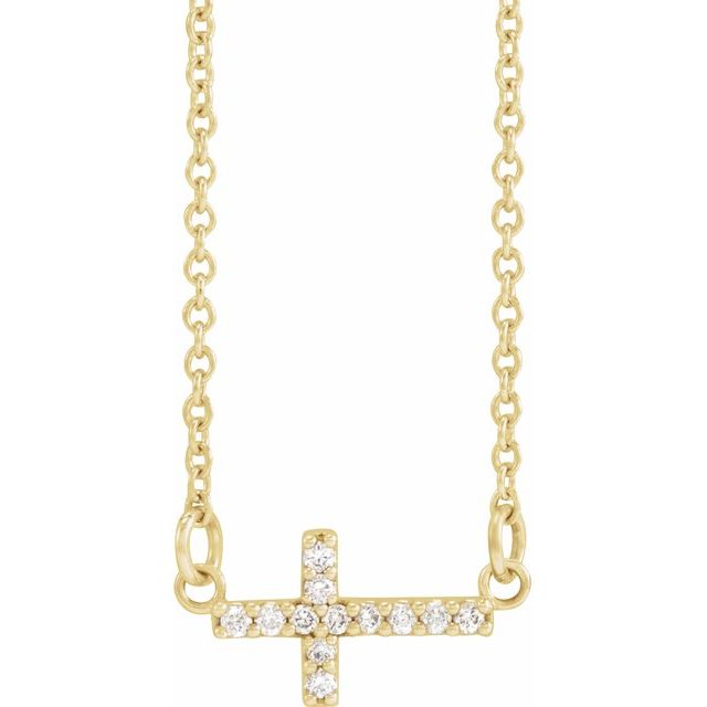 0.05 CTW Diamond Sideways Cross 16-18" Necklace - 14K Gold (Y, W, or R), or Platinum