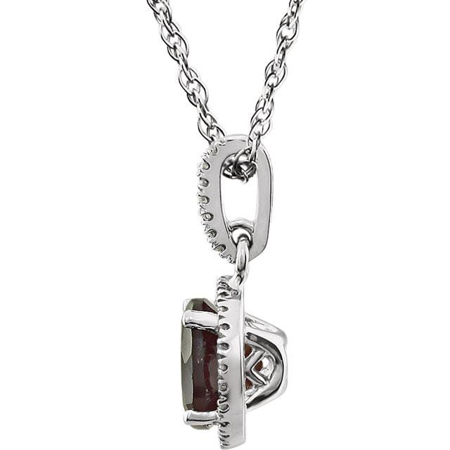 Mozambique Garnet & 1/10 CTW Diamond Necklace 18" - 14k White gold