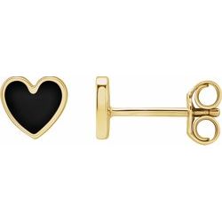 Black Enameled Heart Earrings - 14K Gold (Y, R or W) or Sterling Silver