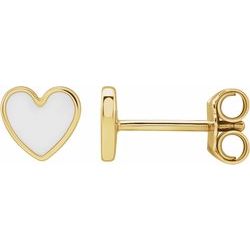White Enameled Heart Earrings - 14K Gold (Y, R or W) or Sterling Silver