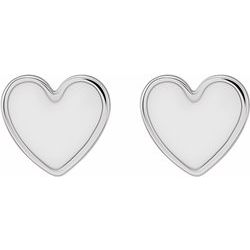 White Enameled Heart Earrings - 14K Gold (Y, R or W) or Sterling Silver