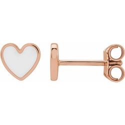 White Enameled Heart Earrings - 14K Gold (Y, R or W) or Sterling Silver