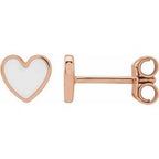 White Enameled Heart Earrings - 14K Gold (Y, R or W) or Sterling Silver