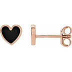 Black Enameled Heart Earrings - 14K Gold (Y, R or W) or Sterling Silver
