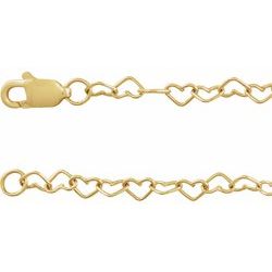 Heart Link Chain 16" Necklace - 14k Yellow Gold