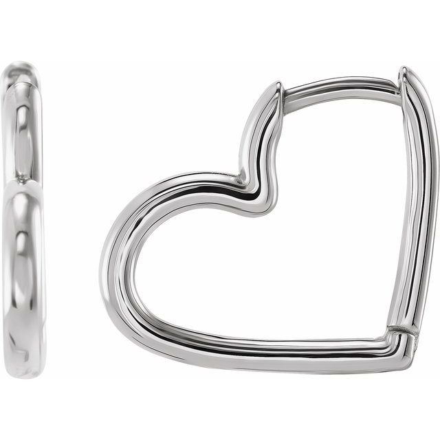 Hinged Heart Huggie Hoop Earrings - 14k Gold (Y, R, W), Platinum, or Sterling Silver