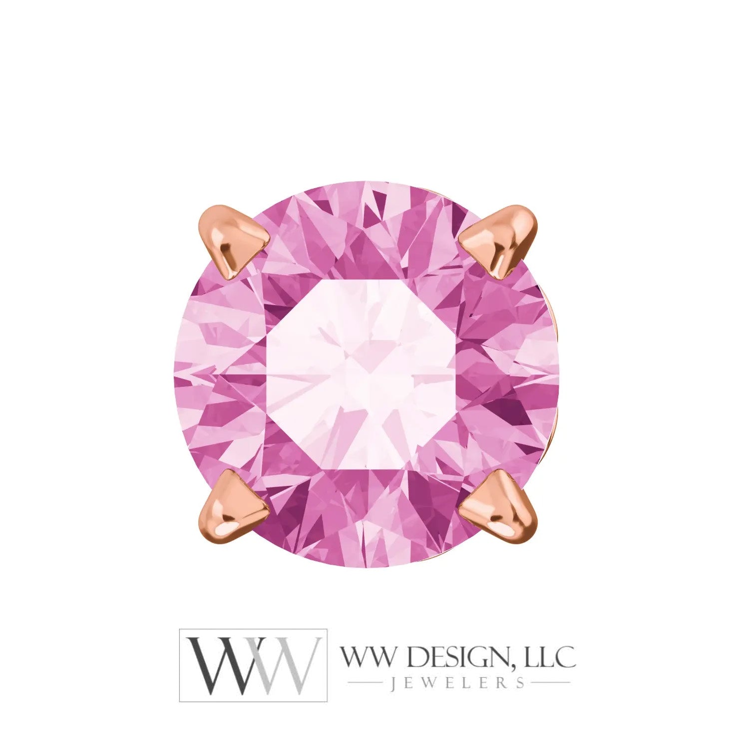 Genuine AAA Pink Sapphire Earring Studs 5mm 1.32 tcw (each 0.66cts) Post w/ 14k Solid Gold (Yellow, Rose, White)Silver, Platinum Studs - WWDesignJewelers.com