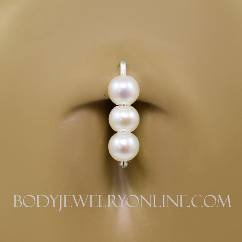 4mm Freshwater Pearl Navel Belly Ring Hoop - 14k Gold (Y, W, R), Sterling Silver, Platinum