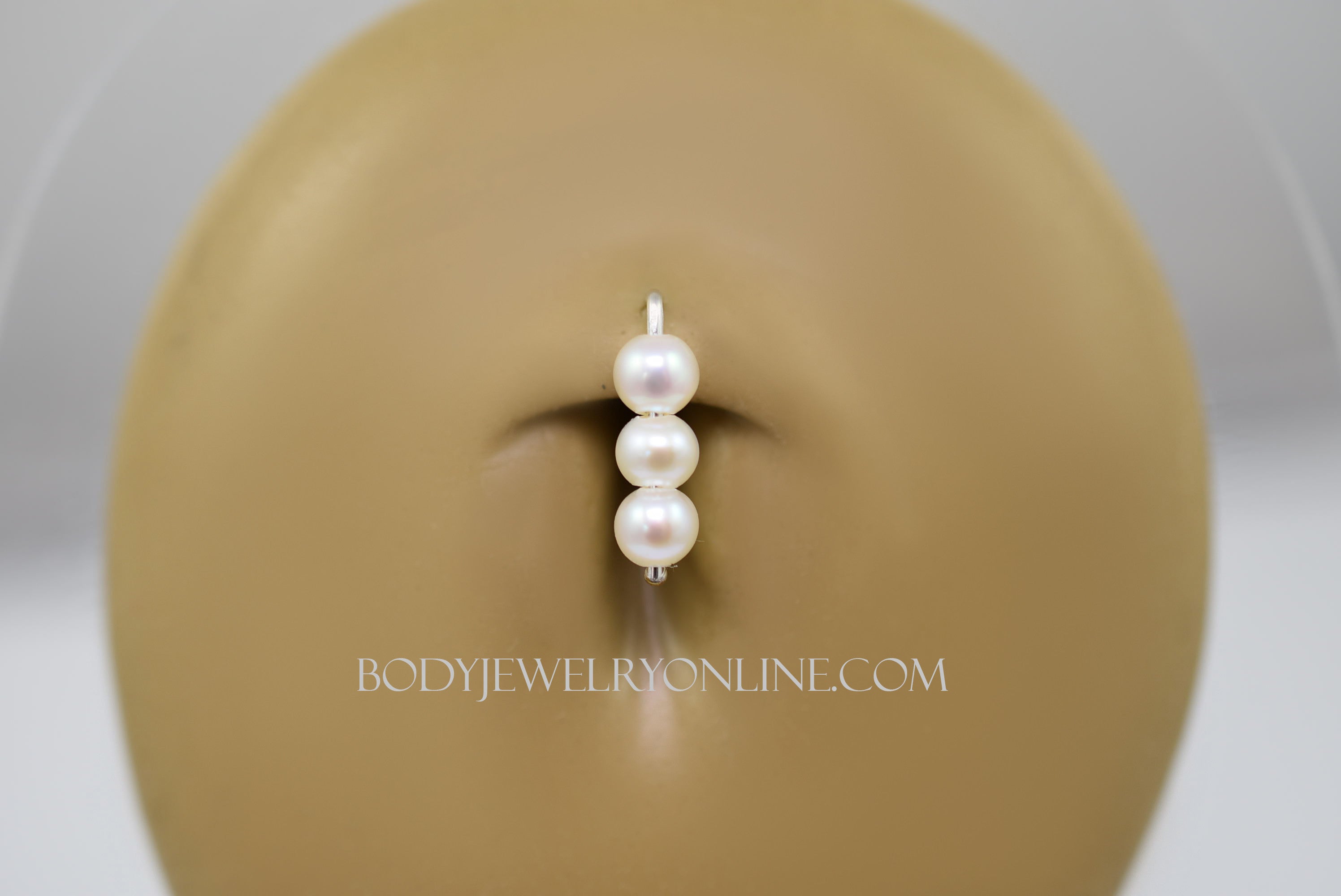 4mm Freshwater Pearl Navel Belly Ring Hoop - 14k Gold (Y, W, R), Sterling Silver, Platinum