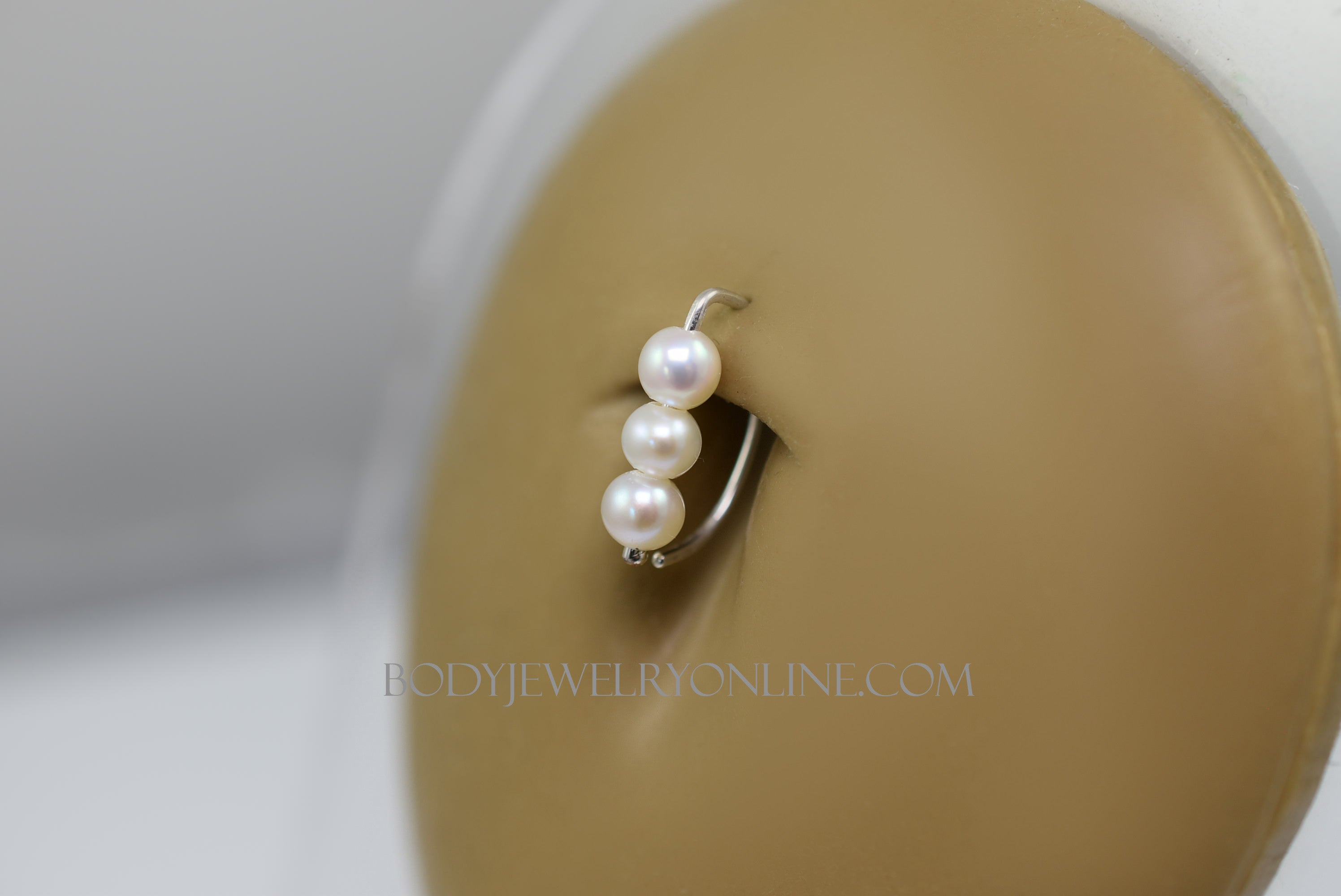 4mm Freshwater Pearl Navel Belly Ring Hoop - 14k Gold (Y, W, R), Sterling Silver, Platinum