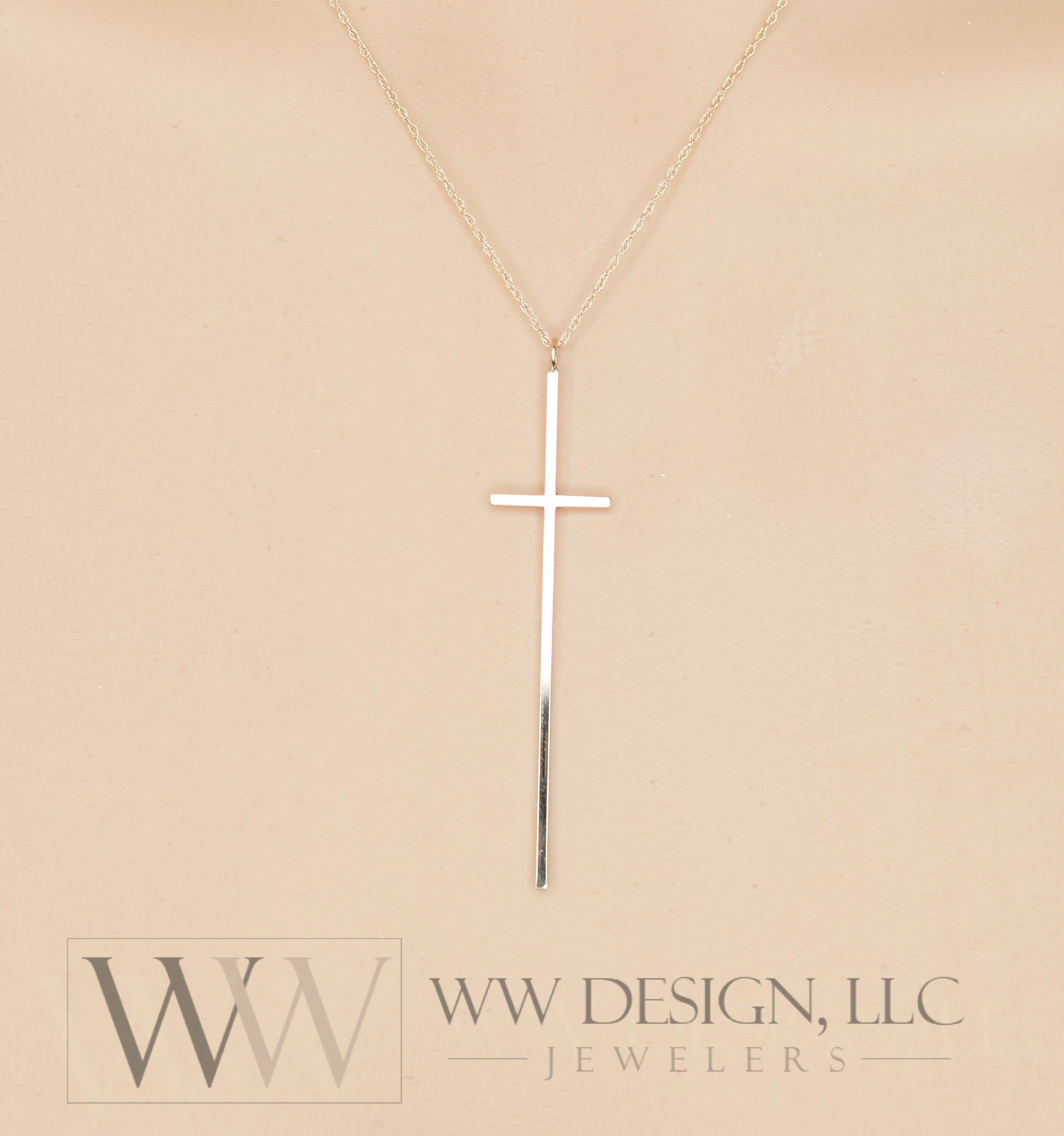 Minimalist Long CROSS Necklace - Customize- Sterling Silver or 14k Solid Gold (Yellow, White or Rose) - Celebrity Style of Nene Leakes RHOA, KTG Kathy Lee Gifford, Chenoweth, Kathie Lee Gifford