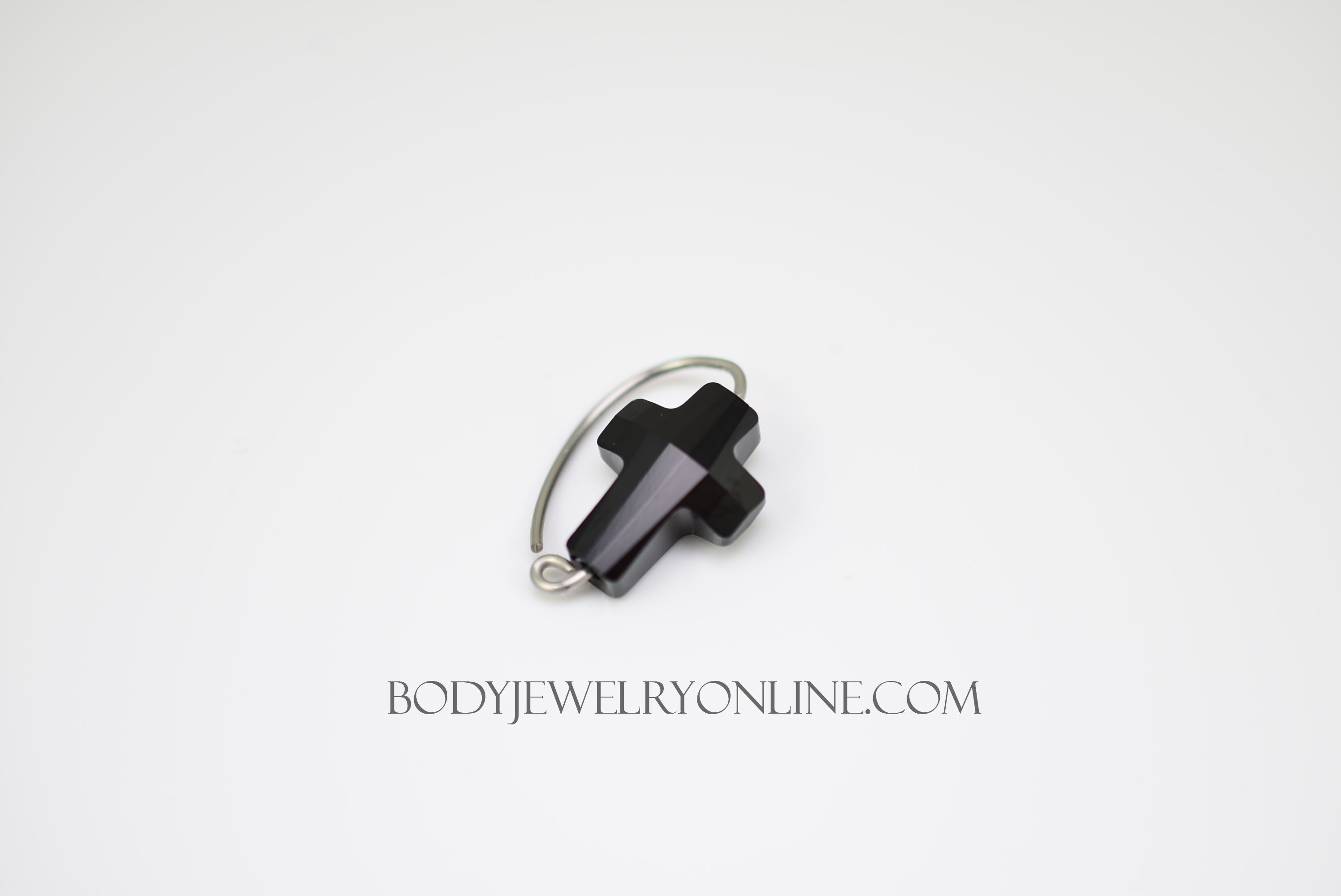 Navel Belly Ring Hoop Made with Swarovski Crystal Black Cross - 14k Gold (Y, W, R), Sterling Silver, Platinum
