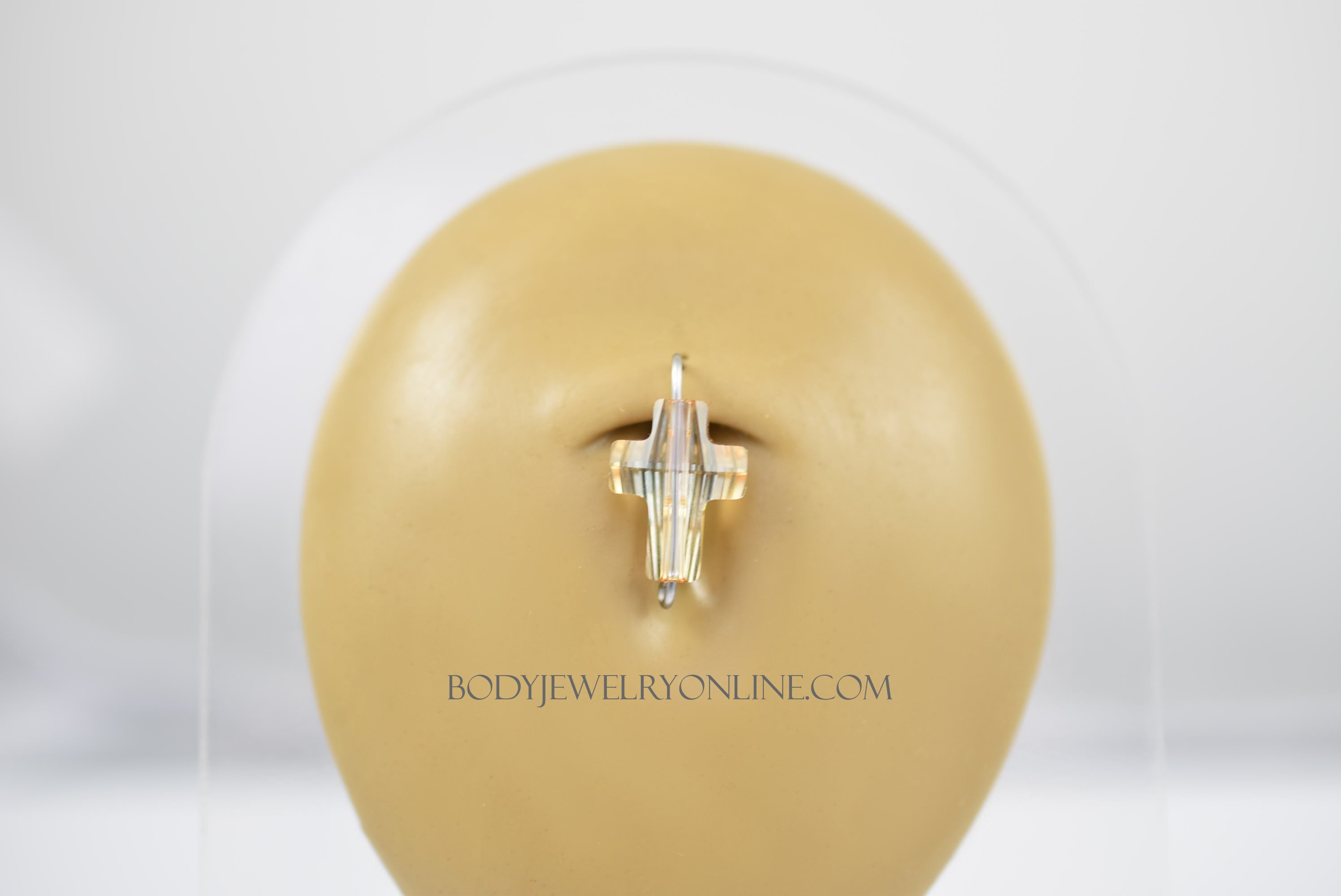 Navel Belly Ring Hoop Made with Swarovski Crystal Golden Cross - 14k Gold (Y, W, R), Sterling Silver, Platinum