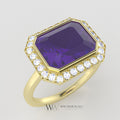 AAA Genuine 3.15ct Amethyst East West Emerald Shaped Ring with 0.28ctw Diamond Halo - 14k 18k Gold (Y, R,W) Platinum