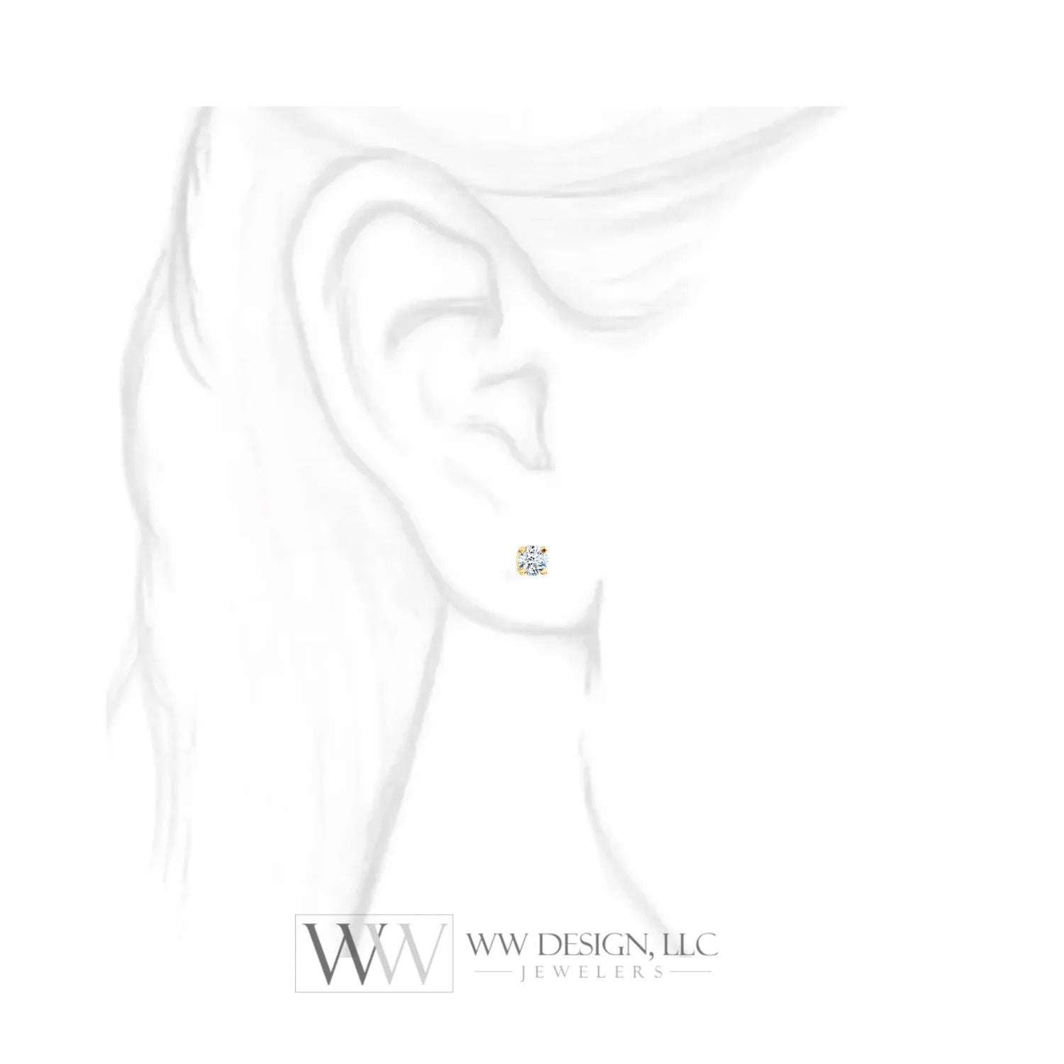Genuine F+ VS DIAMOND Earring Studs 3.4mm 0.3 ctw Post w 14k Solid Gold, Silver, Platinum Lobe Cartilage WWDesignJewelers.com