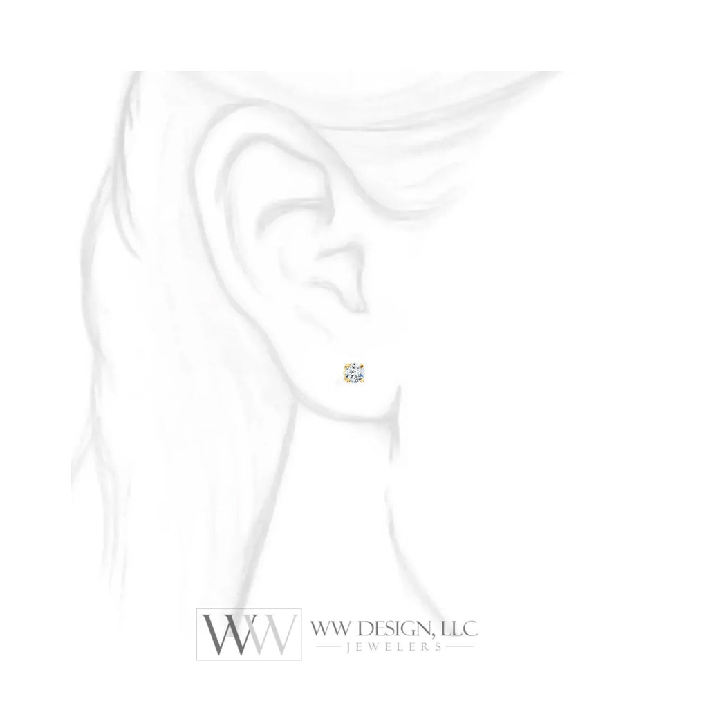 Genuine F+ VS DIAMOND Earring Studs 3.4mm 0.3 ctw Post w 14k Solid Gold, Silver, Platinum Lobe Cartilage WWDesignJewelers.com