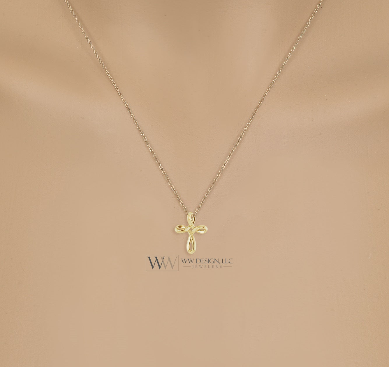 Minimalist CROSS Necklace - 14k SOLID Gold (Yellow, White, Rose), Platinum or Sterling Silver 13mmx10.5mm     WWDesignJewelers.com
