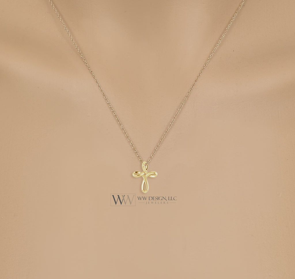 Minimalist CROSS Necklace - 14k SOLID Gold (Yellow, White, Rose), Platinum or Sterling Silver 13mmx10.5mm     WWDesignJewelers.com