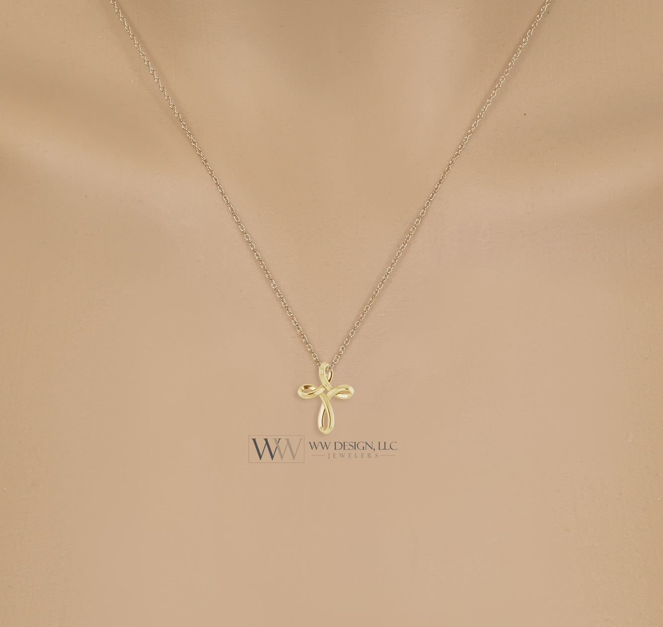 Minimalist CROSS Necklace - 14k SOLID Gold (Yellow, White, Rose), Platinum or Sterling Silver 13mmx10.5mm     WWDesignJewelers.com