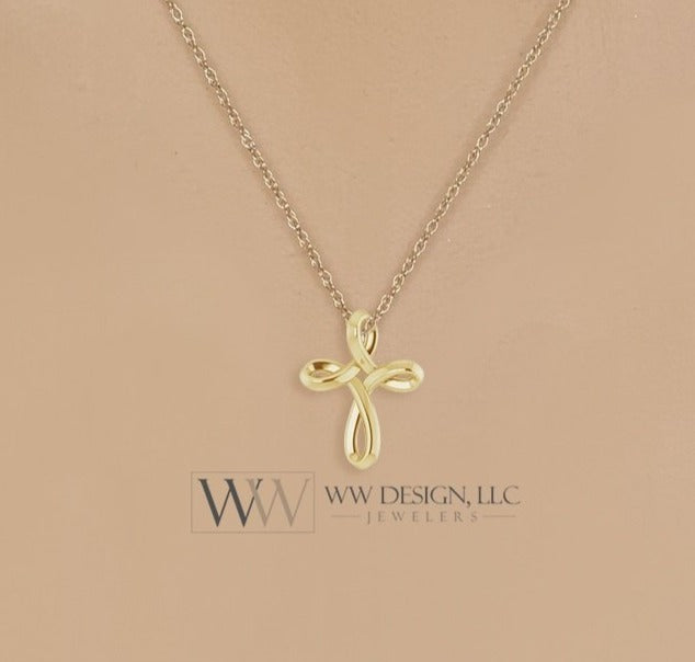 Minimalist CROSS Necklace - 14k SOLID Gold (Yellow, White, Rose), Platinum or Sterling Silver 13mmx10.5mm     WWDesignJewelers.com
