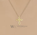 Minimalist CROSS Necklace - 14k SOLID Gold (Yellow, White, Rose), Platinum or Sterling Silver 13mmx10.5mm     WWDesignJewelers.com