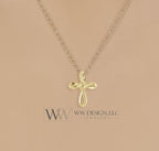 Minimalist CROSS Necklace - 14k SOLID Gold (Yellow, White, Rose), Platinum or Sterling Silver 13mmx10.5mm     WWDesignJewelers.com