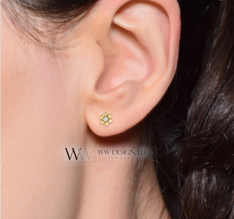 0.04 CTW Natural Diamond Daisy Earrings - 14K Gold (Y, R or W), Platinum, or Sterling Silver wwdesignjewelers.com