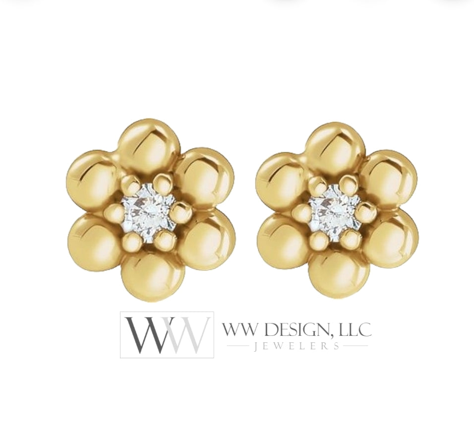 0.04 CTW Natural Diamond Daisy Earrings - 14K Gold (Y, R or W), Platinum, or Sterling Silver wwdesignjewelers.com