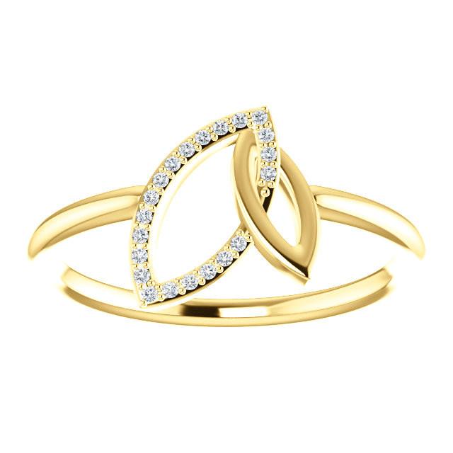 0.05 CTW Diamond Double Leaf Ring - Sterling Silver, 14k Gold (Y, W or R), Platinum