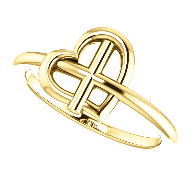 Heart Cross Ring - Sterling Silver, 14k Gold (Y, W or R), or Platinum