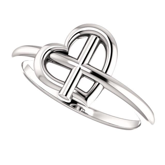 Heart Cross Ring - Sterling Silver, 14k Gold (Y, W or R), or Platinum