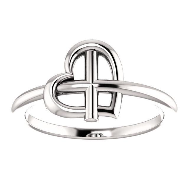 Heart Cross Ring - Sterling Silver, 14k Gold (Y, W or R), or Platinum