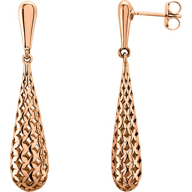Pierced Cutout Teardrop Earrings - 14k Gold (Y, W, or R)