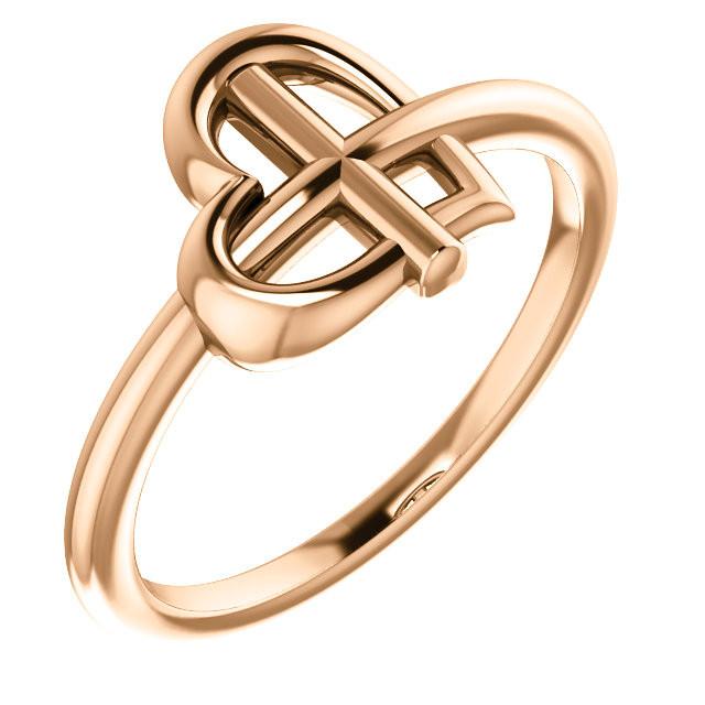 Heart Cross Ring - Sterling Silver, 14k Gold (Y, W or R), or Platinum