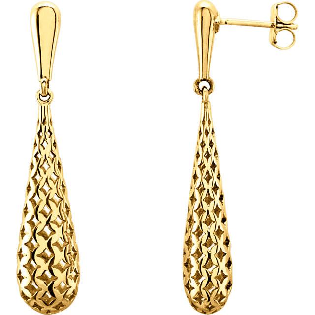 Pierced Cutout Teardrop Earrings - 14k Gold (Y, W, or R)