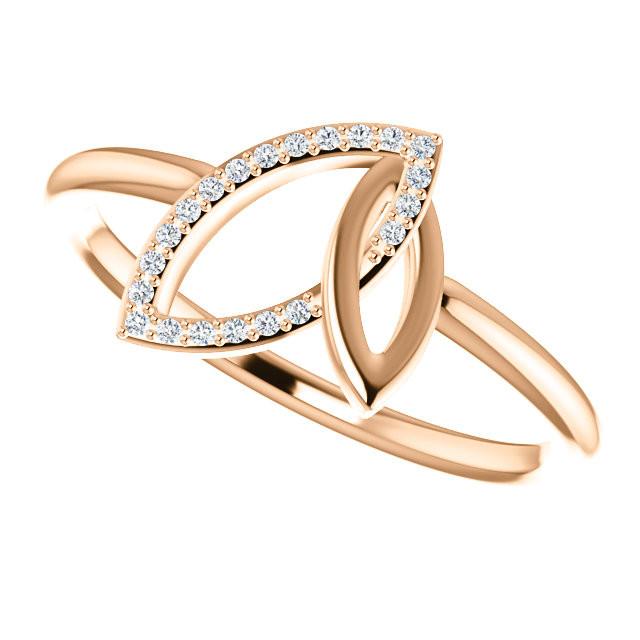 0.05 CTW Diamond Double Leaf Ring - Sterling Silver, 14k Gold (Y, W or R), Platinum