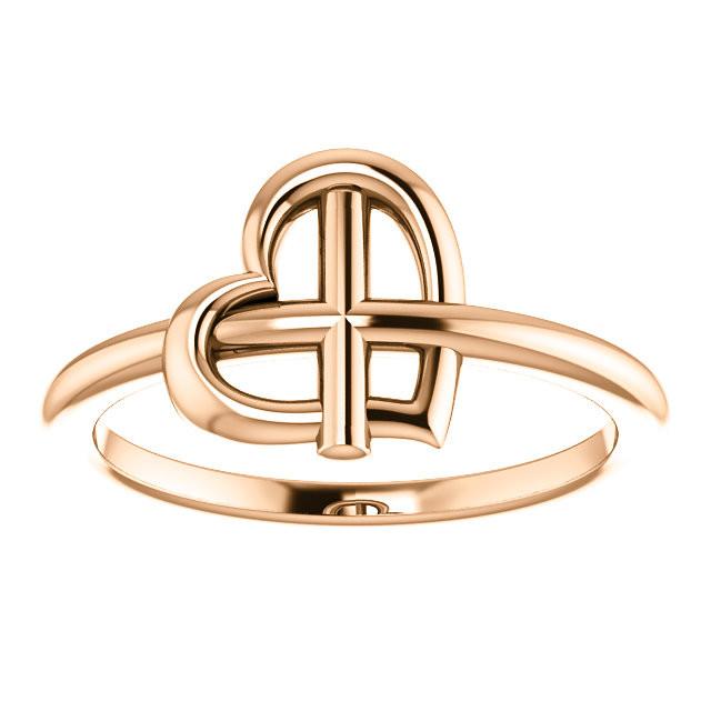 Heart Cross Ring - Sterling Silver, 14k Gold (Y, W or R), or Platinum