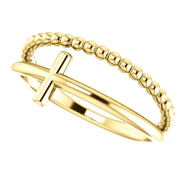 Negative Space & Beaded Cross Ring - Sterling Silver, 14k Gold (Y, W or R), Platinum