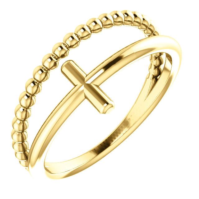 Negative Space & Beaded Cross Ring - Sterling Silver, 14k Gold (Y, W or R), Platinum