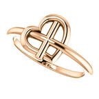Heart Cross Ring - Sterling Silver, 14k Gold (Y, W or R), or Platinum