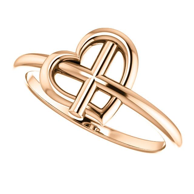 Heart Cross Ring - Sterling Silver, 14k Gold (Y, W or R), or Platinum